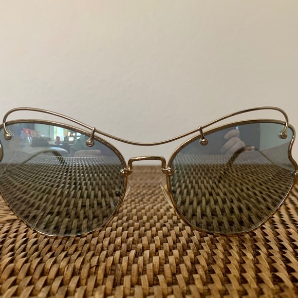 Miu Miu Scenique Butterfly Pale Gold Sunglasses Grey Lens